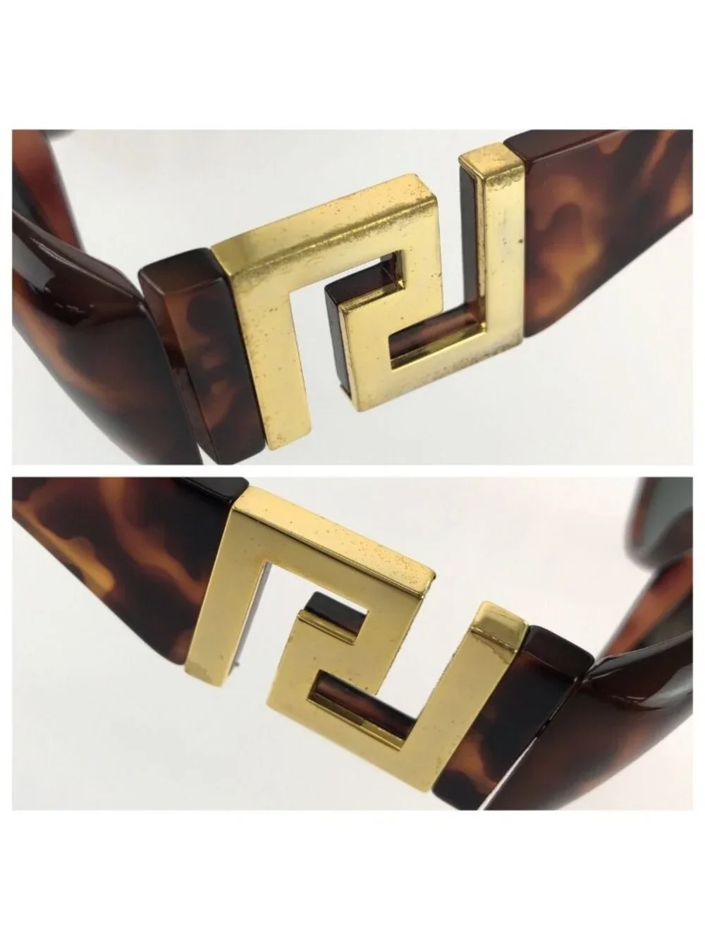 Versace Vintage Greca Havana Brown Gold Acetate Metal Mod Sunglasses Eyewear